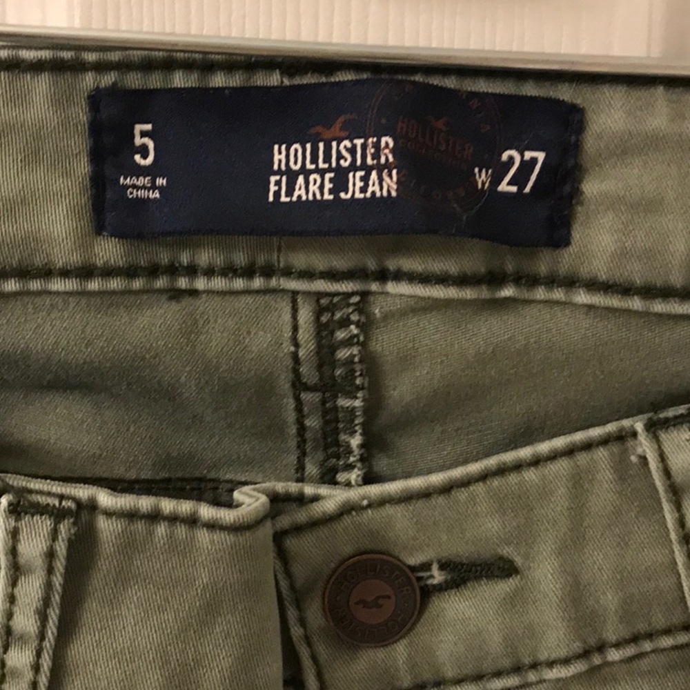 Hollister Army Green Flare Leg Jeans Sz 5 W27